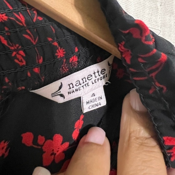 Nanette Lepore 4 Tie Mock Neck Smocked Pleated Long Sleeve Dress Floral - Picture 5 of 6